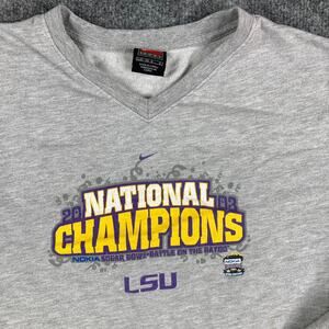Nike Sweatshirt Boys Size L Gray‎ LSU National Champions Graphic NCAA V-Neck